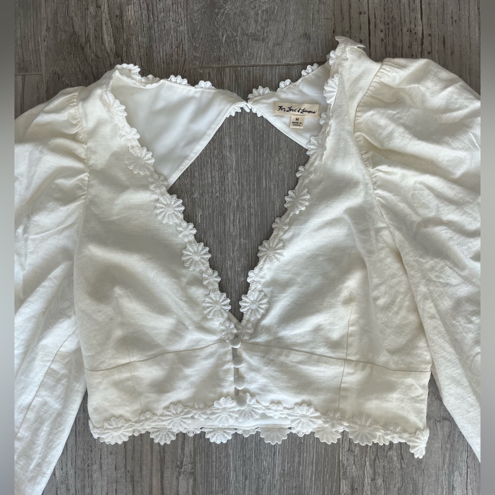 For Love and Lemons White Floral Lace Trim Top